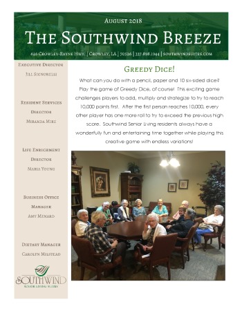 thumbnail of Southwind Senior Living August 2018 Newsletter
