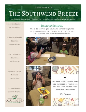thumbnail of Southwind Senior Living September 2018 Newsletter