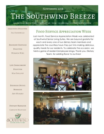 thumbnail of Southwind Senior Living November 2018 Newsletter