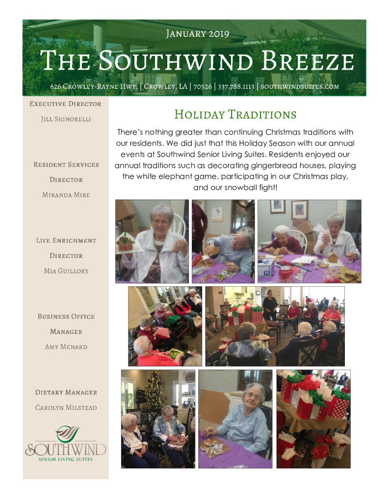 thumbnail of Southwind Senior Living January 2019 Newsletter